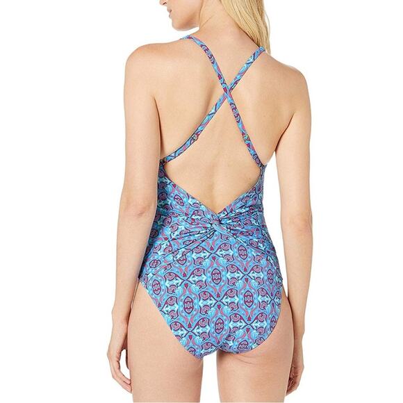 Bleu Rod Beattie St. Tropez Printed Plunge Halter One-Piece Swimsuit 8 - Picture 8 of 8